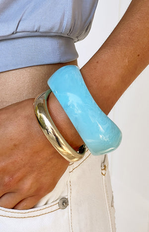 Beginning Boutique Bernie Aqua Resin Bangle aqua blue swirled resin chunky bangle