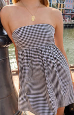 Berrie Black Gingham Strapless Mini Dress Image