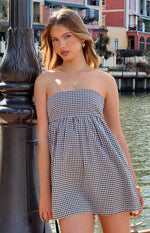 Berrie Black Gingham Strapless Mini Dress Image