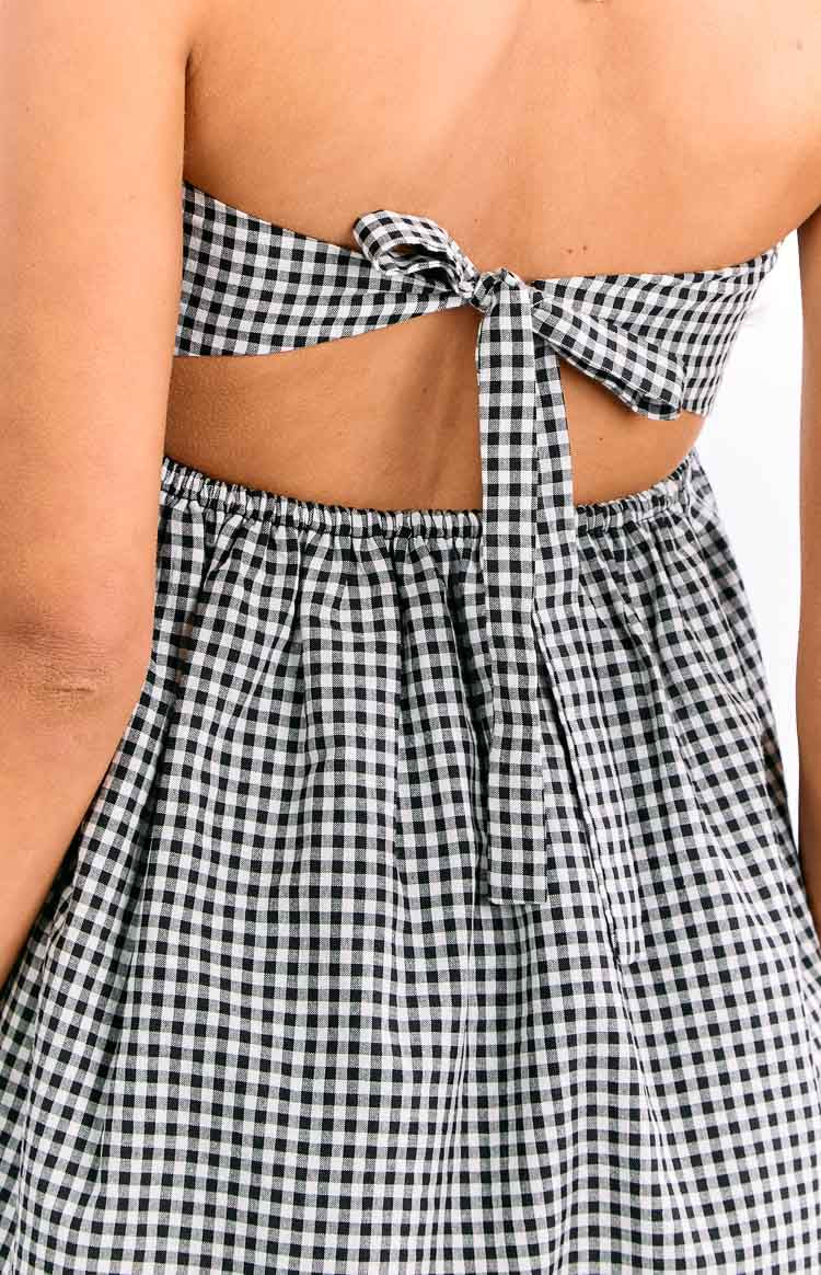 Berrie Black Gingham Strapless Mini Dress Image