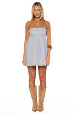 Berrie Blue Stripe Strapless Mini Dress Image