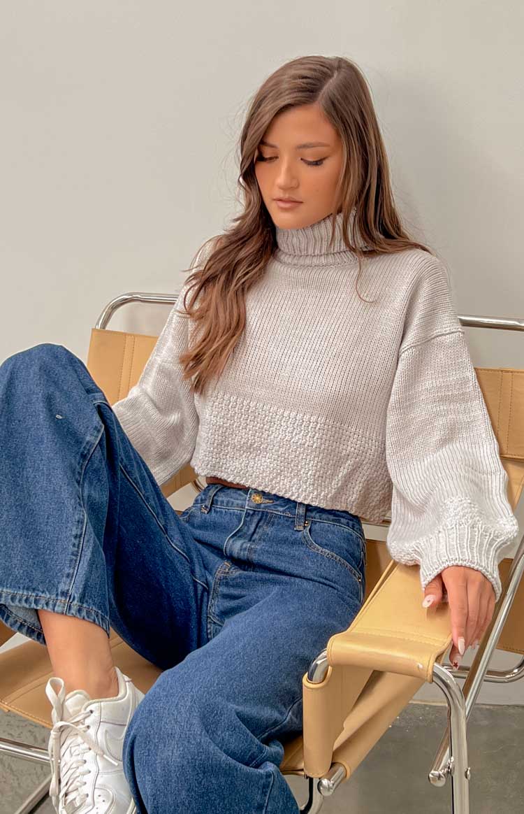 Betty Grey Chunky Roll Neck Sweater Image