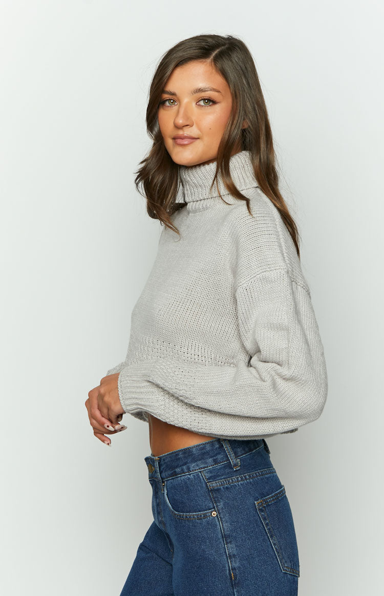 Betty Grey Chunky Roll Neck Sweater Image