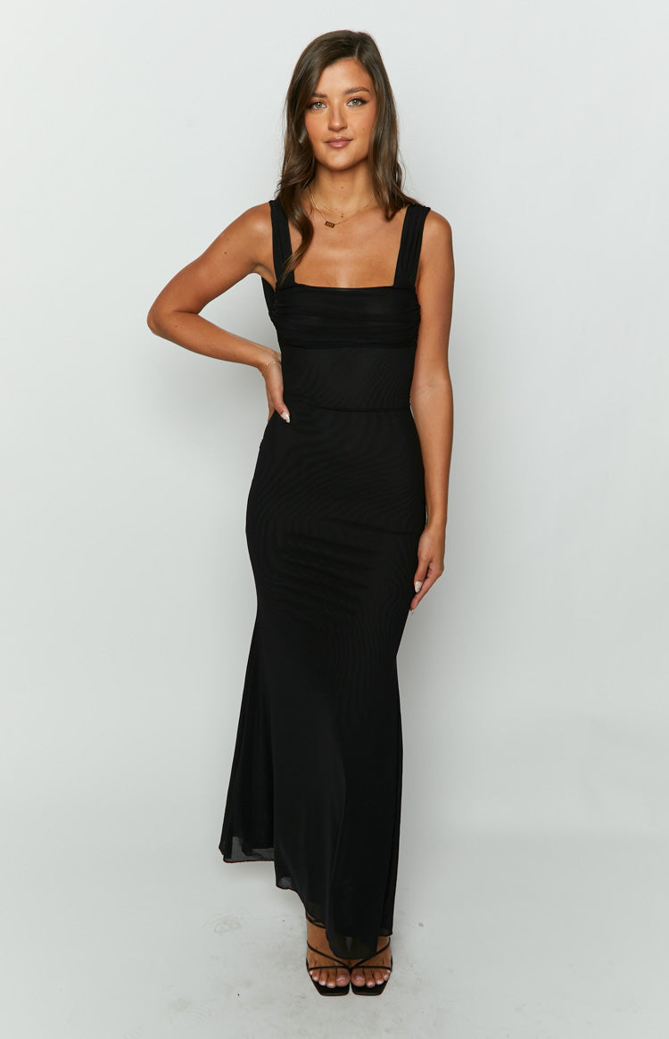 Shop Formal Dress - Beverley Black Mesh Maxi Dress fifth image