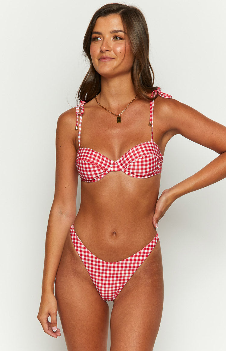 9.0 Swim Bianca Red Gingham Bikini Bottoms Image