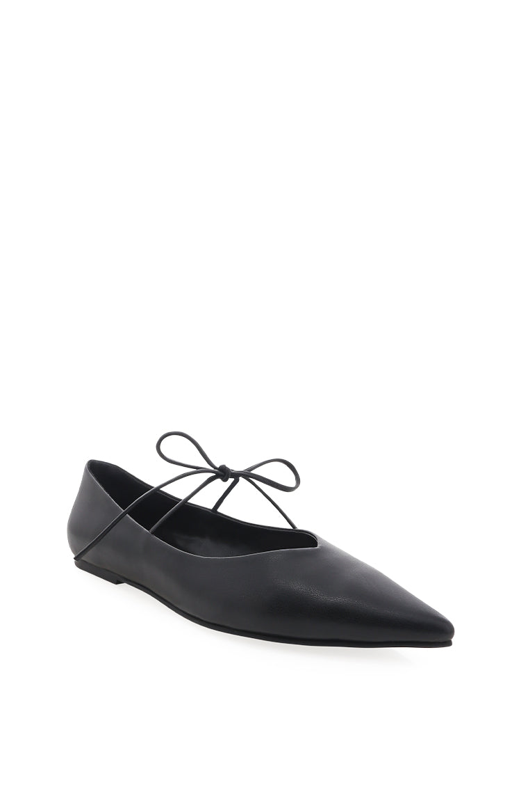 Beginning Boutique Billini Haruna Black Ballet Flats black pointed toe ballet flats with delicate lace-up ankle ties