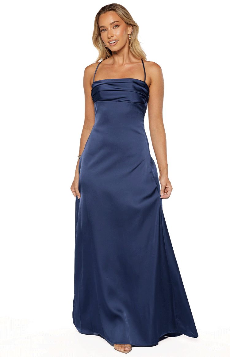 Blaise Navy Satin Maxi Dress | Beginning Boutique AU Blaise Navy Satin Maxi Dress | Beginning Boutique AU