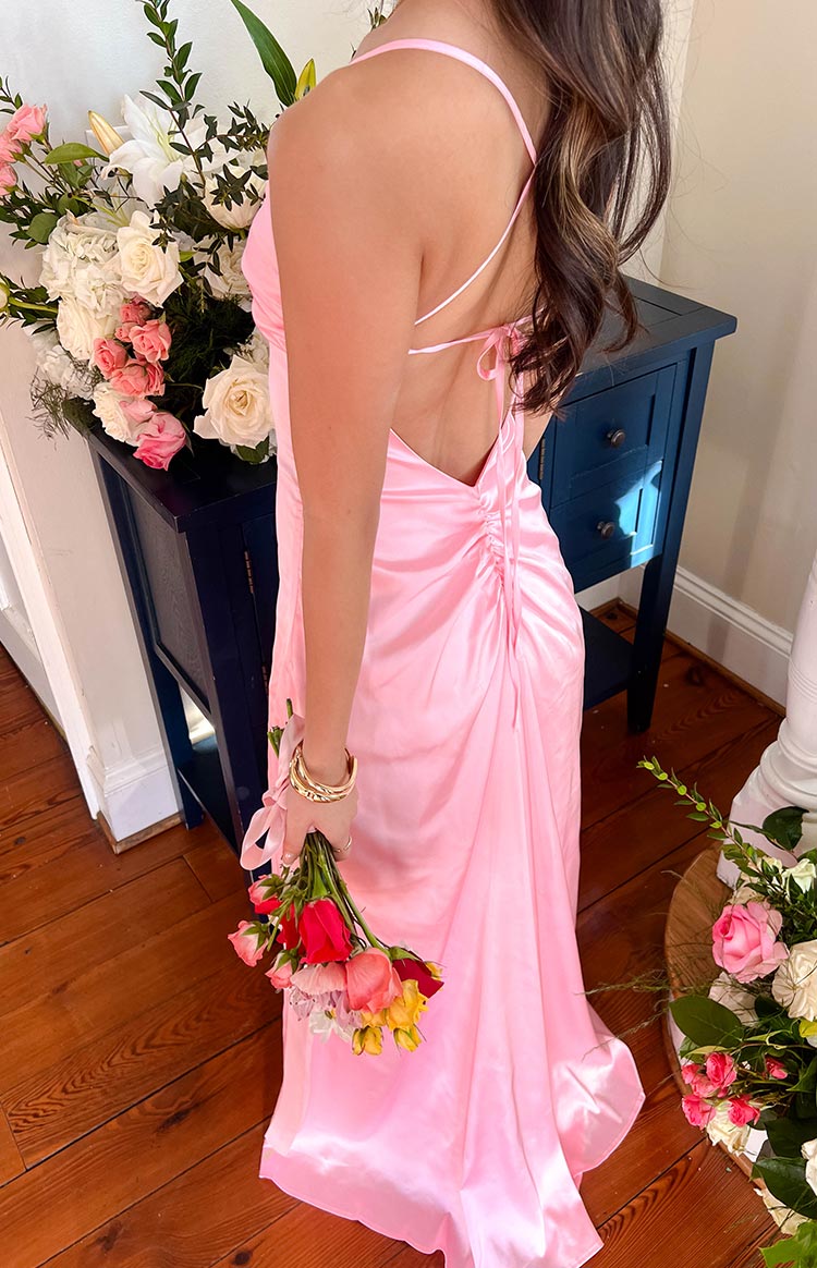 Blaise Pink Satin Maxi Dress – Beginning Boutique