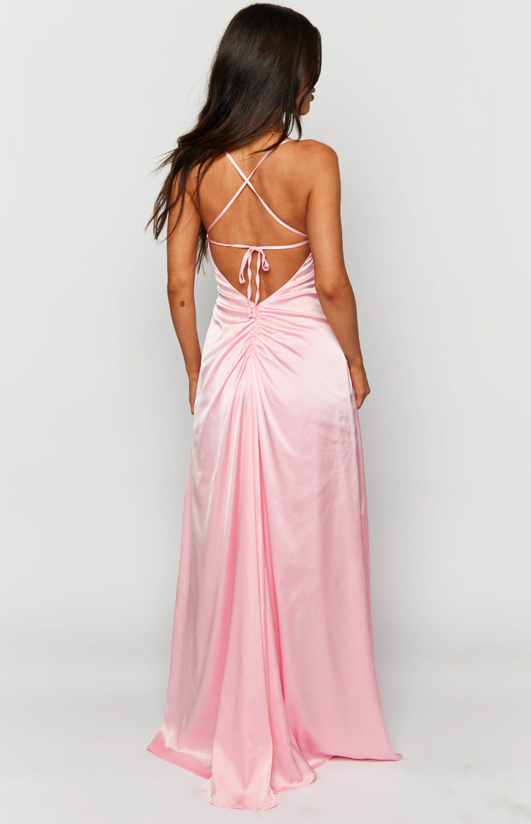 Satin Dress Flowy Light Pink Dress Blaise Pink Satin Maxi Dress