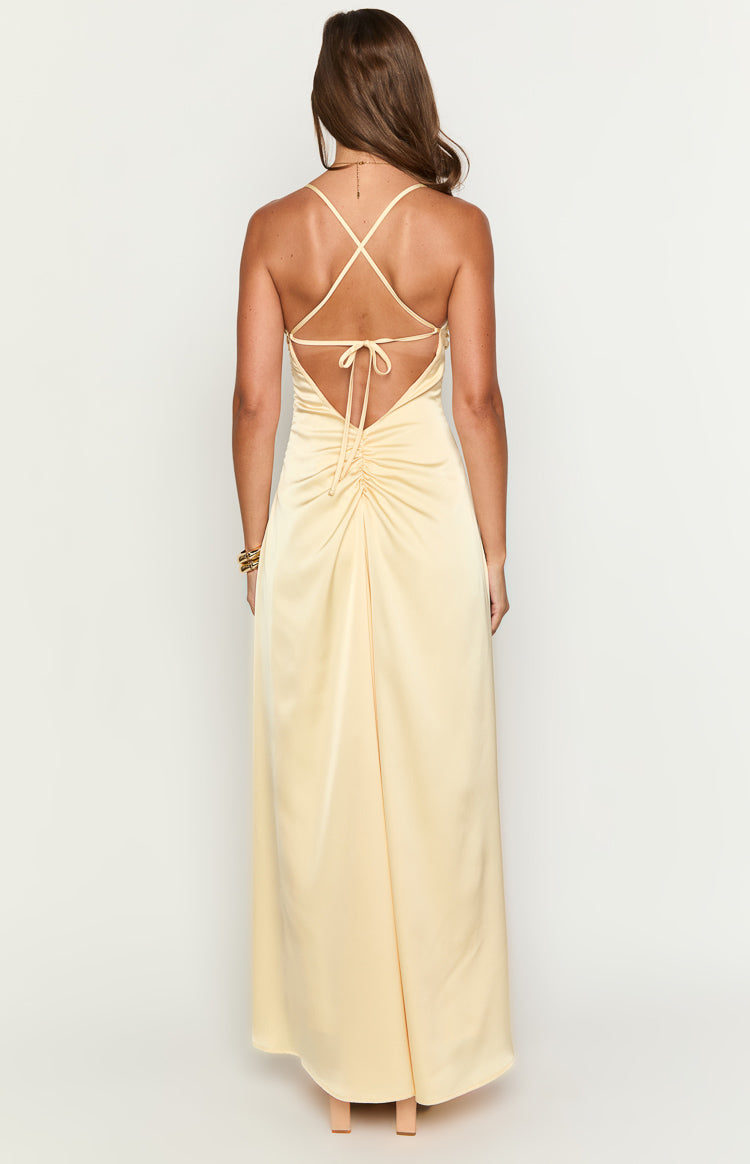 Blaise Yellow Satin Maxi Dress | Beginning Boutique AU