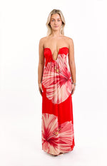Braelyn Orange Hibiscus Print Strapless Maxi Dress Image