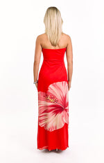 Braelyn Orange Hibiscus Print Strapless Maxi Dress Image