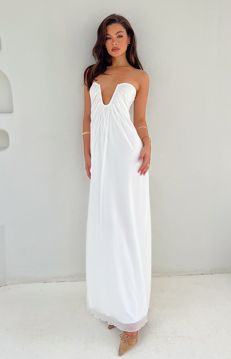 Strapless maxi dress white discount