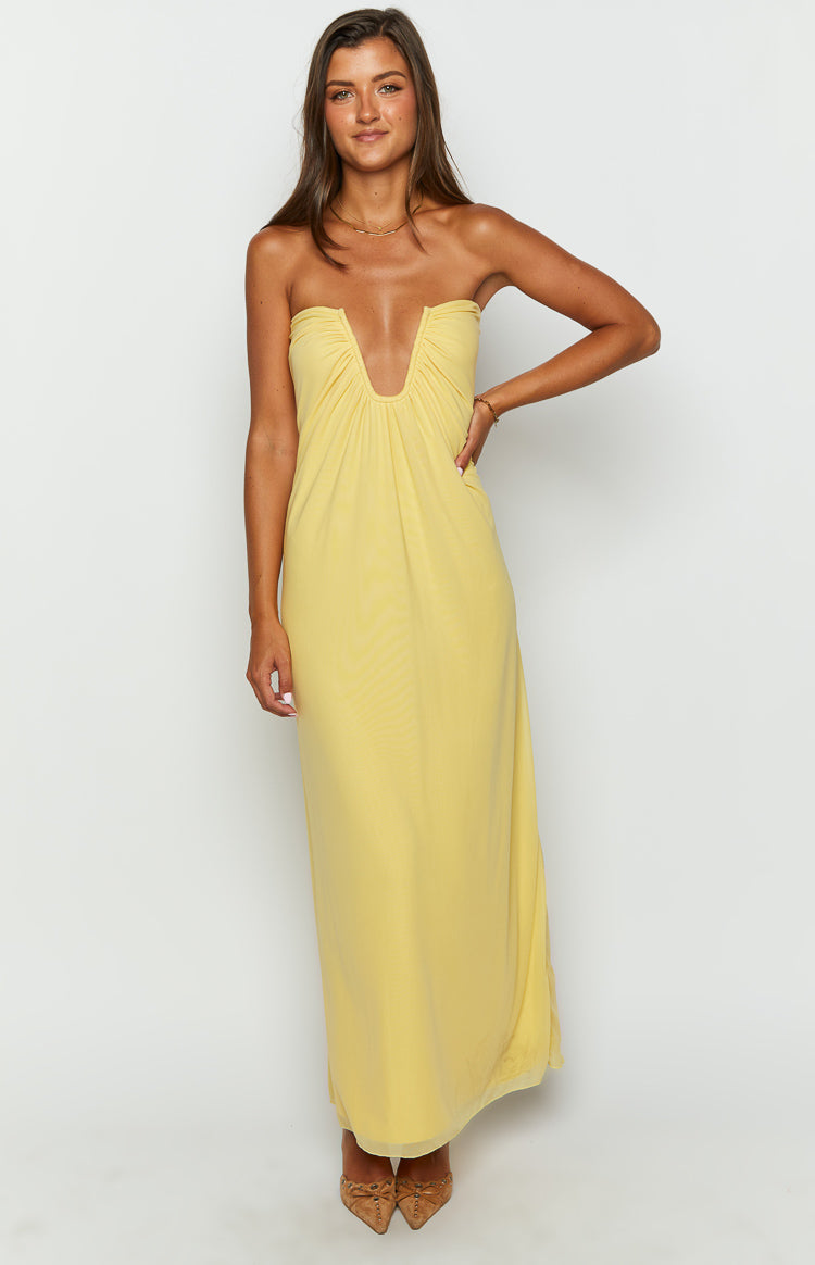 Braelyn Yellow Strapless Maxi Dress – Beginning Boutique