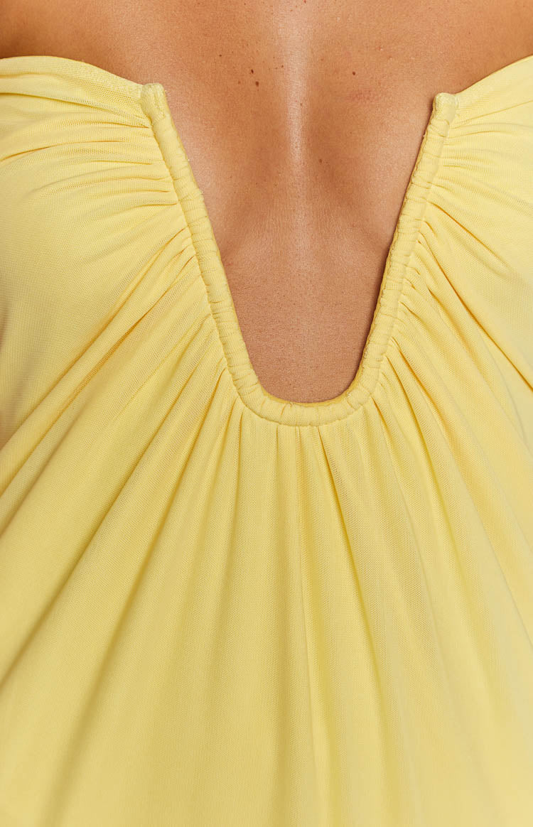 Shop Formal Dress - Braelyn Yellow Strapless Maxi Dress fourth image