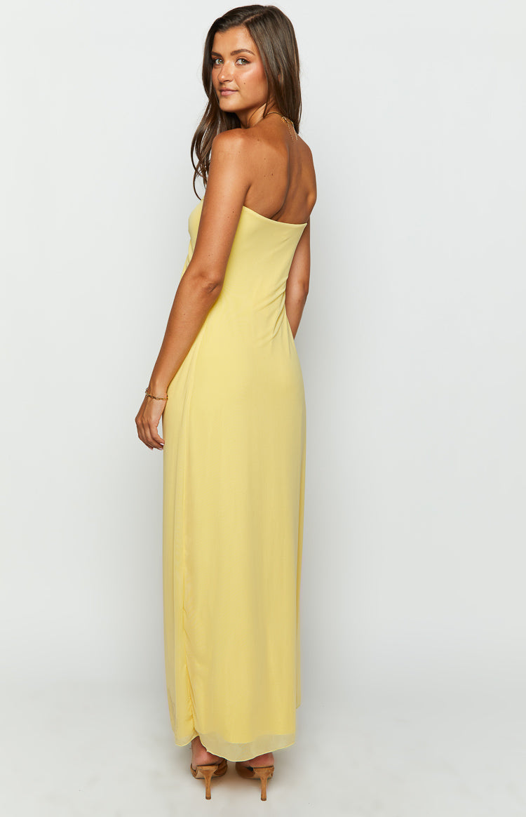 Shop Formal Dress - Braelyn Yellow Strapless Maxi Dress third image
