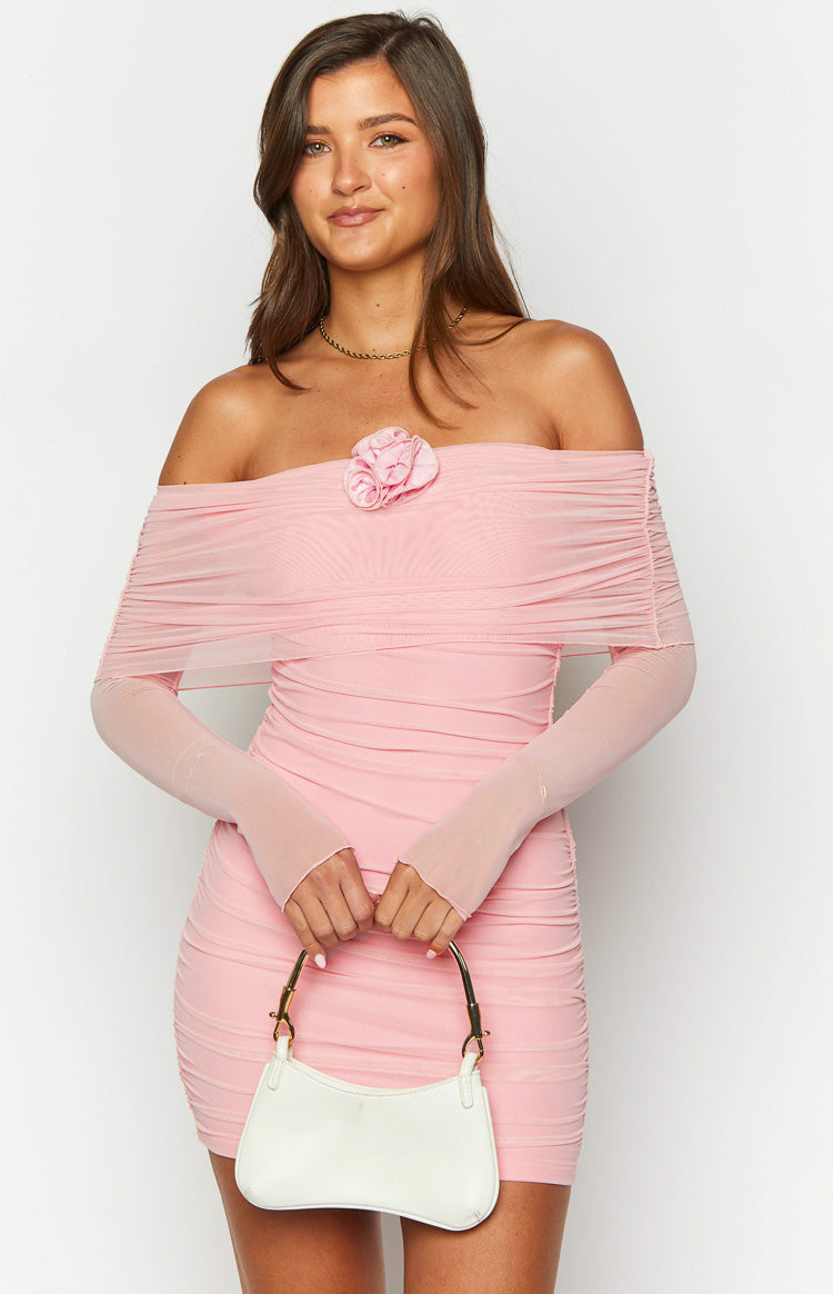 Bree Pink Mesh Long Sleeve Mini Dress Image