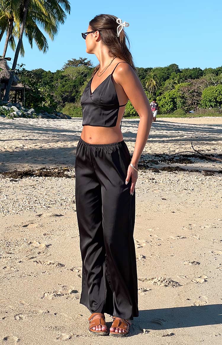 Bridget Black Satin Pants - Main Image