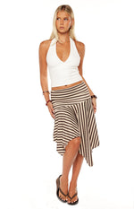 Brighton Brown Stripe Asymmetrical Midi Skirt Image
