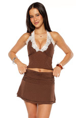 Casper Brown Polka Dot Halter Neck Top Image