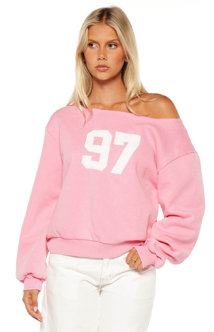 Pink Off The Shoulder Crewneck Sweatshirt Hollister Easy Double