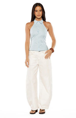 Caelan Blue Button Up Top