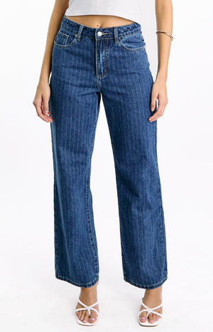 Calliope Pinstripe Mid Wash Mid Rise Slouchy Jeans