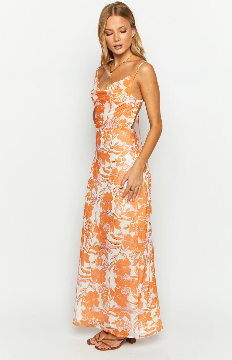 Shop Formal Dress - Cambri Orange Floral Chiffon Maxi Dress secondary image