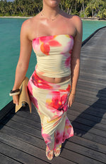 Candie Yellow and Pink Floral Print Tube Top Image