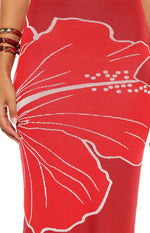 Carly Red Knit Hibiscus Print Maxi Dress Image