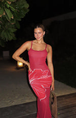 Carly Red Knit Hibiscus Print Maxi Dress Image