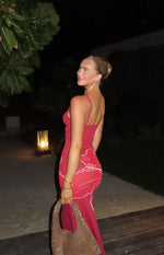 Carly Red Knit Hibiscus Print Maxi Dress Image