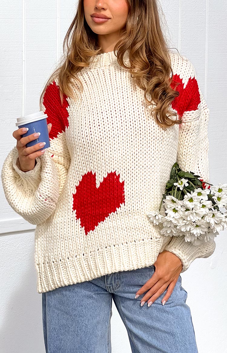 Chandi Cream Heart Chunky Knit Sweater | Beginning Boutique AU