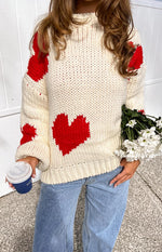 Chandi Cream Heart Chunky Knit Sweater Image