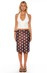 Charlize Brown and Blue Polka Dot Midi Skirt Image