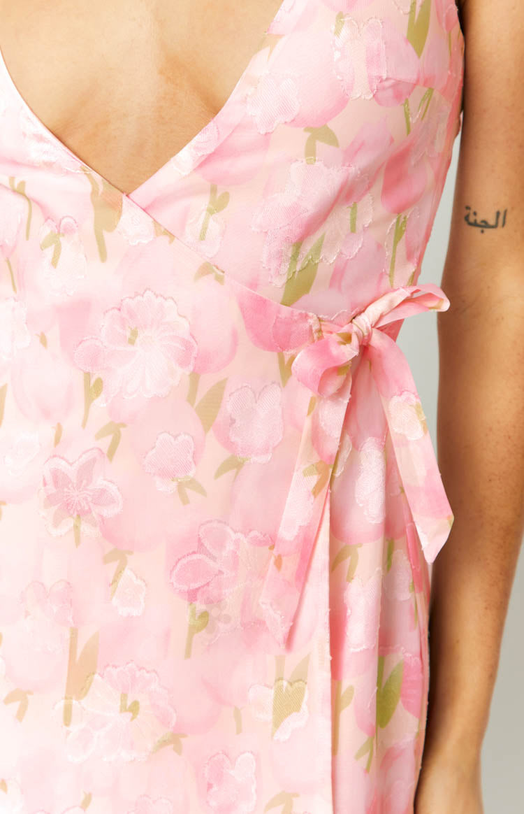 Cheeky Pink Floral Wrap Front Mini Dress Image