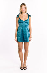 Chrystal Teal Tie Strap Party Mini Dress Image