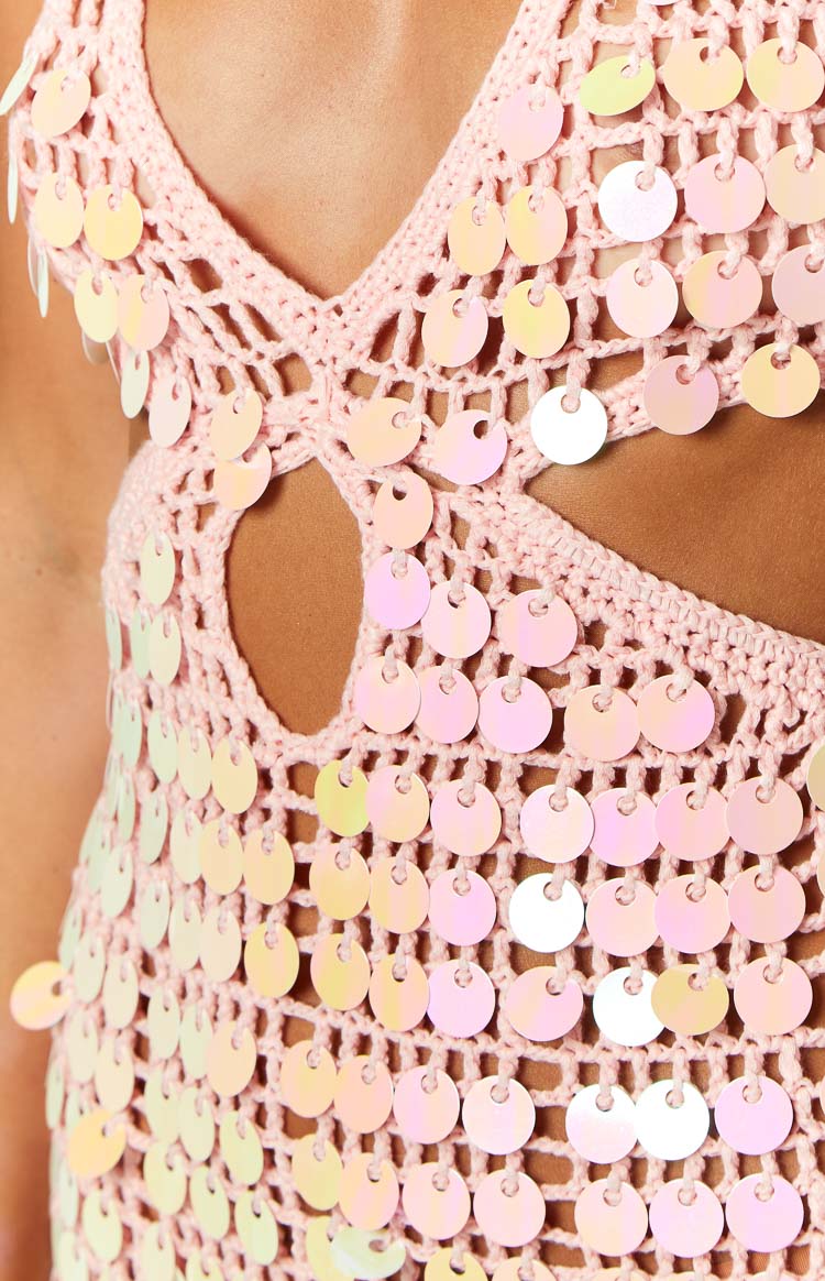 Cindy Pink Sequin Crochet Mini Dress | Beginning Boutique AU Cindy Pink Sequin Crochet Mini Dress | Beginning Boutique AU
