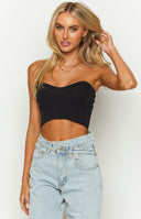 Beginning Boutique Clover Black Knit Corset Top black ribbed knit strapless sweetheart neckline cropped corset top