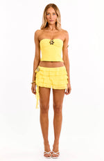 Cody Yellow Strapless Hibiscus Trim Top Image