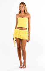 Cody Yellow Strapless Hibiscus Trim Top Image