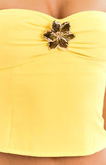 Cody Yellow Strapless Hibiscus Trim Top Image
