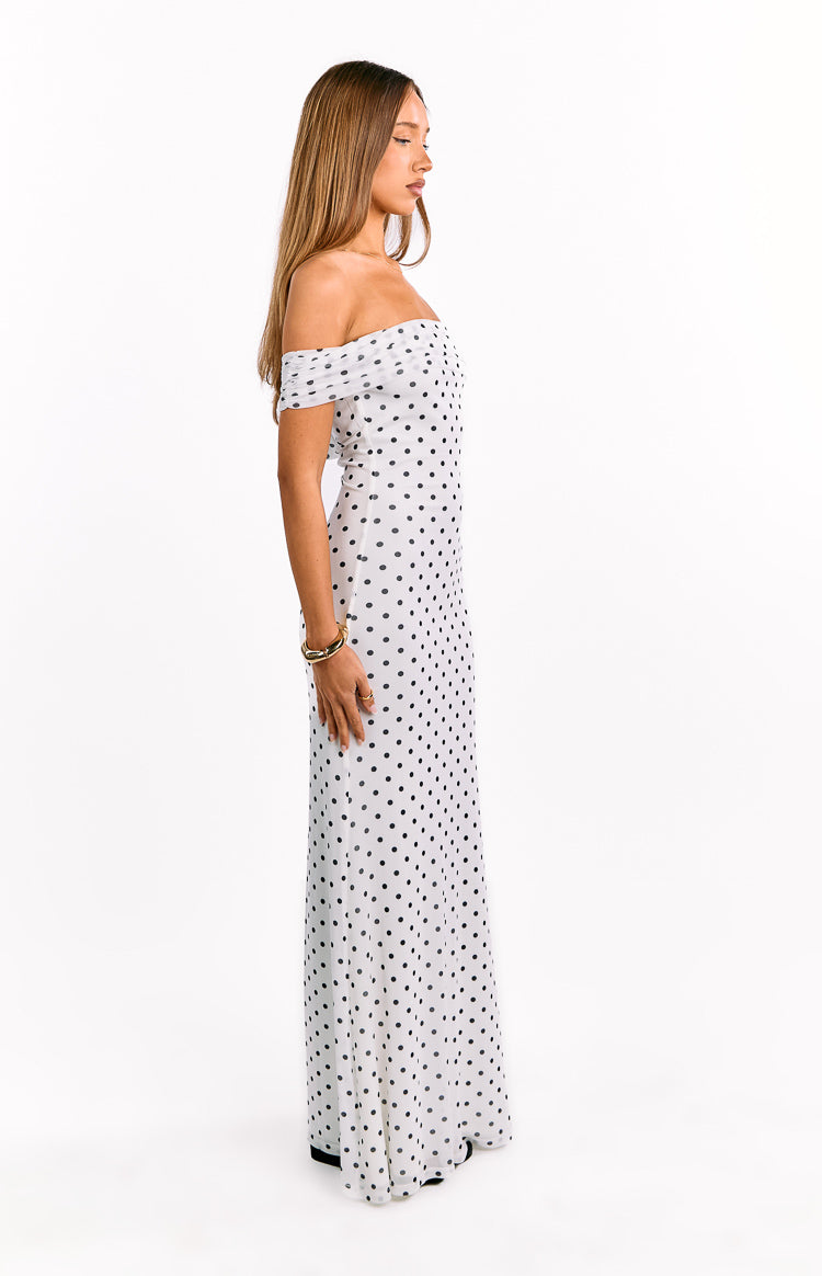 Cole White Polka Mesh Maxi Dress Image