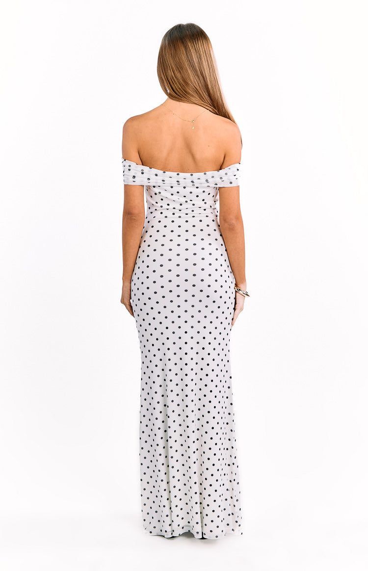 Cole White Polka Mesh Maxi Dress Image