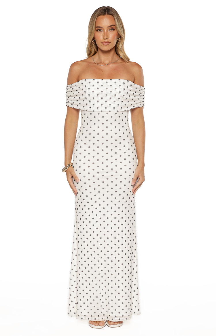 Cole White Polka Mesh Maxi Dress Image