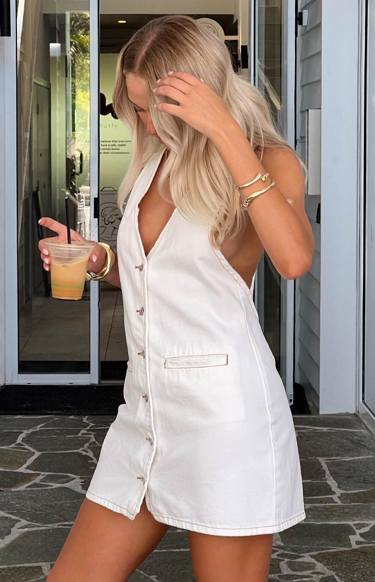 Corbin White Denim Halter Neck Mini Dress Corbin White Denim Halter Neck Mini Dress