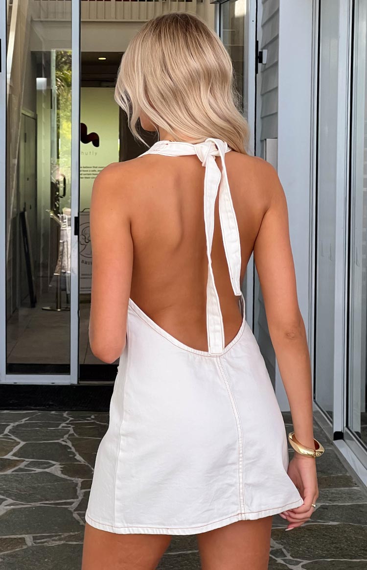 Corbin White Denim Halter Neck Mini Dress | Beginning Boutique AU Corbin White Denim Halter Neck Mini Dress | Beginning Boutique AU