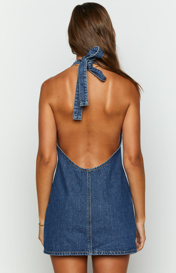 Corbin Denim Halter Neck Mini Dress | Beginning Boutique AU Corbin Denim Halter Neck Mini Dress | Beginning Boutique AU