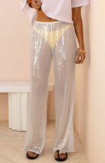 Cordelia White Sequin Wide Leg Pants Image
