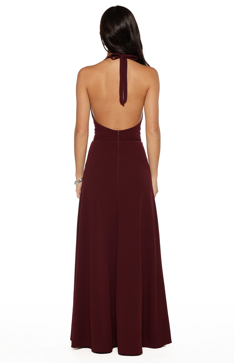 Corey Burgundy Beaded Crepe Maxi Dress Image